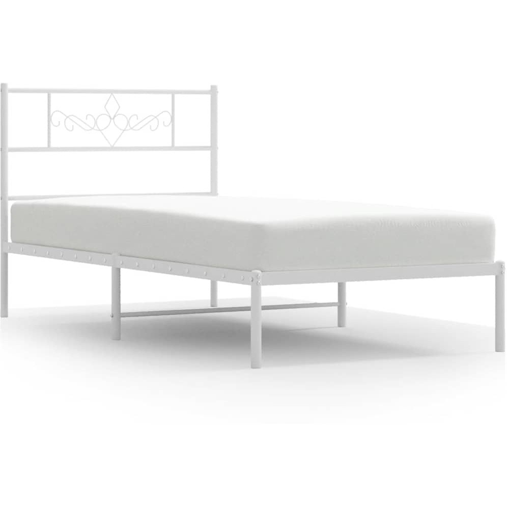 Vidaxl Metal Bed Frame With Headboard White 39.4"&quotX74.8""