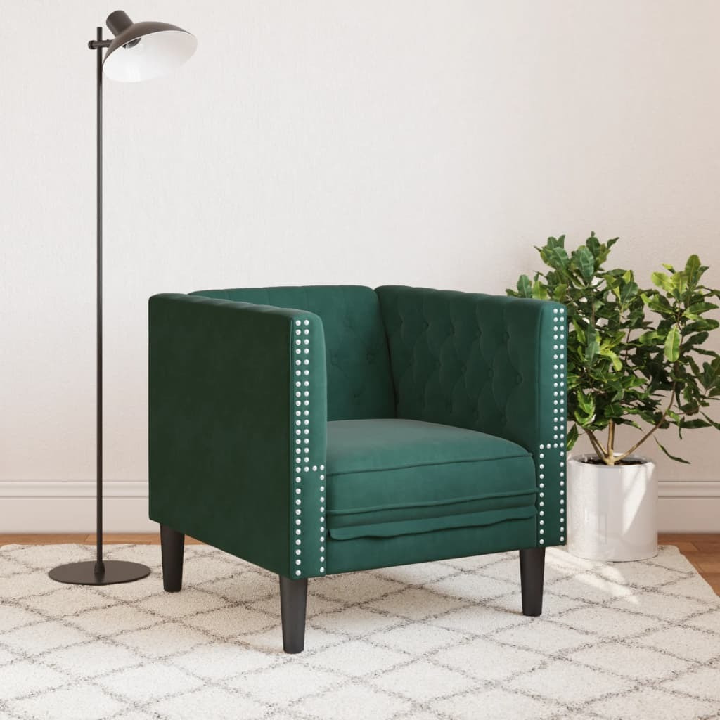 Vidaxl Chesterfield Sofa Chair Dark Green Velvet