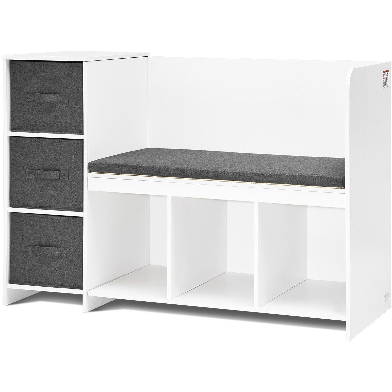 Vevor Kids Reading Nook Bench  Toddler Bookshelf And Bookcase With Detachable Seat Cushion  6-Cubby Storage Organizer Bench With 3 Drawers  Ideal For Playroom  Bedroom  Living Room Or Entryway  White