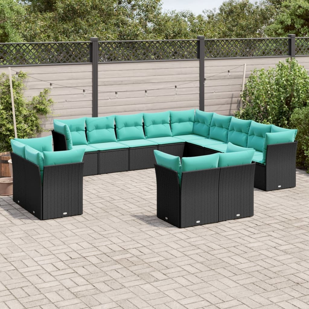 Vidaxl 13 Piece Patio Sofa Set With Cushions Black Poly Rattan