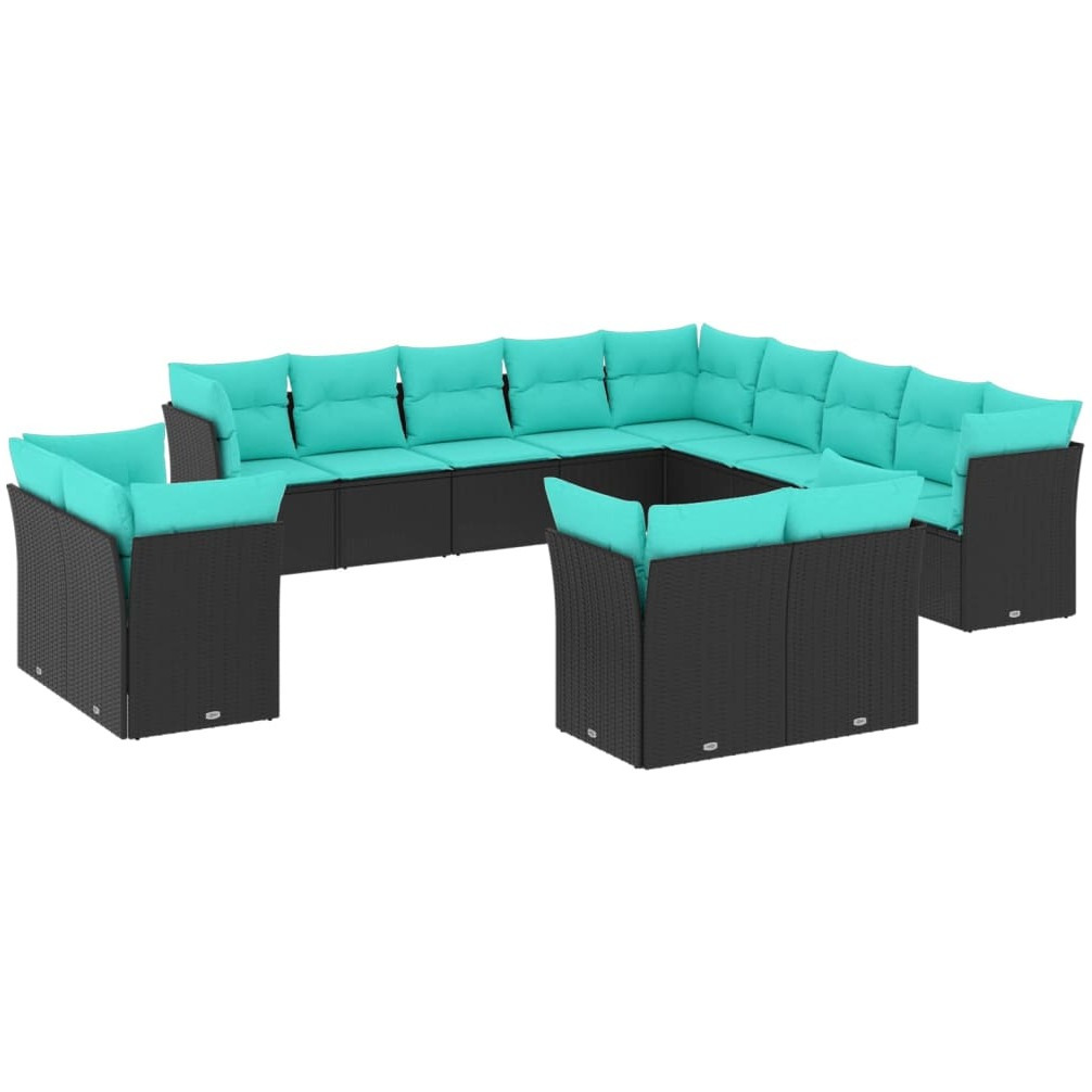 Vidaxl 13 Piece Patio Sofa Set With Cushions Black Poly Rattan