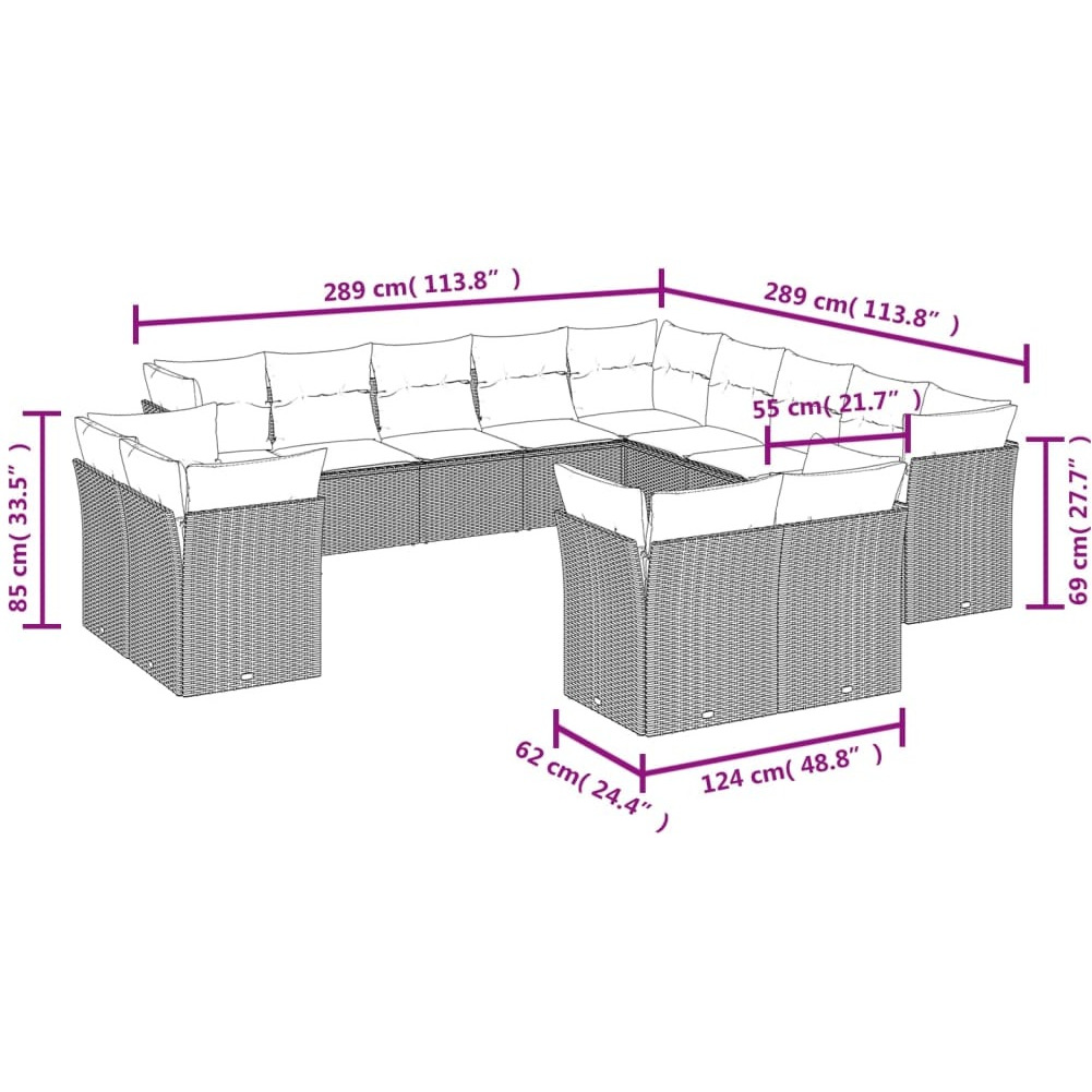 Vidaxl 13 Piece Patio Sofa Set With Cushions Black Poly Rattan