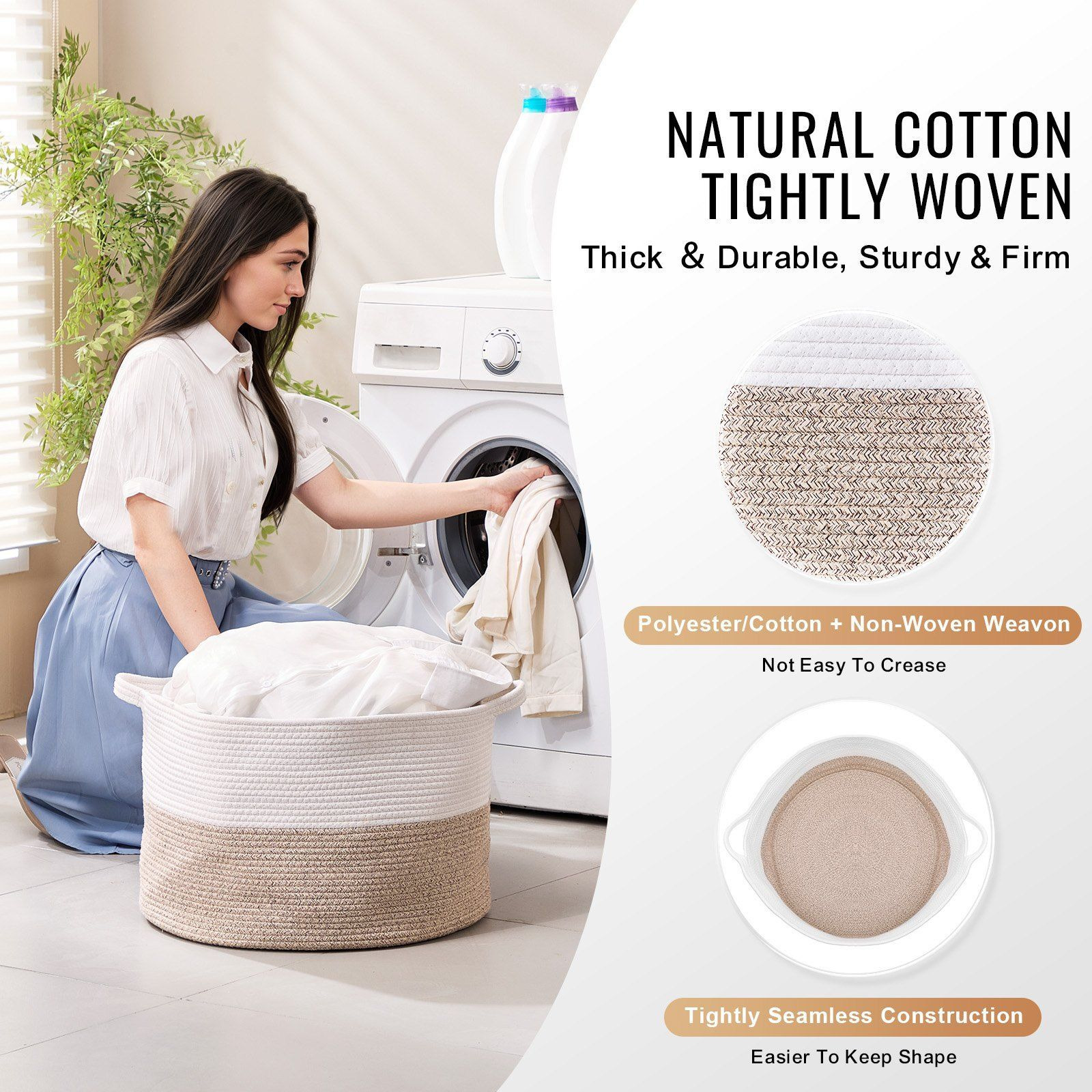 Vevor Cotton Rope Storage Basket 67L Woven Blanket Basket 20 X 20 X 13 In