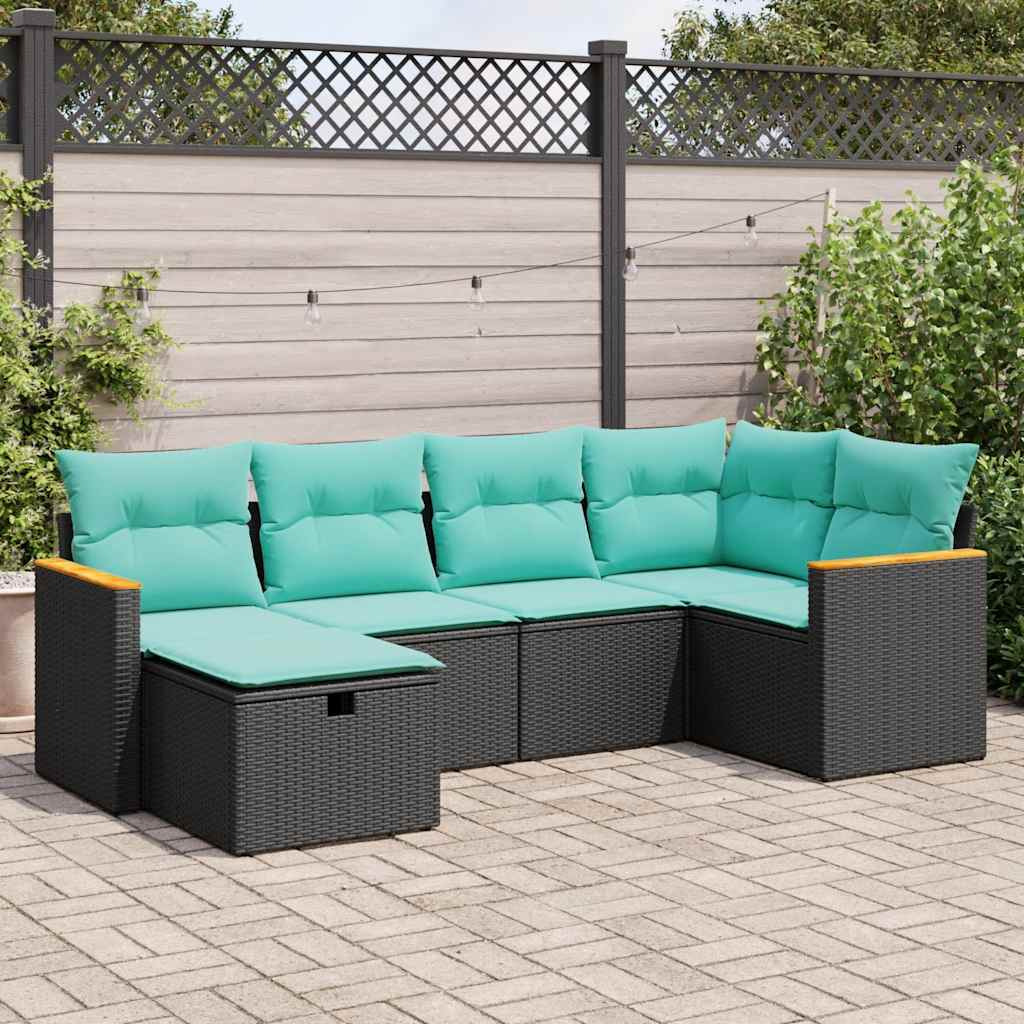 Vidaxl 6 Piece Garden Sofa Set With Cushions Black Poly Rattan
