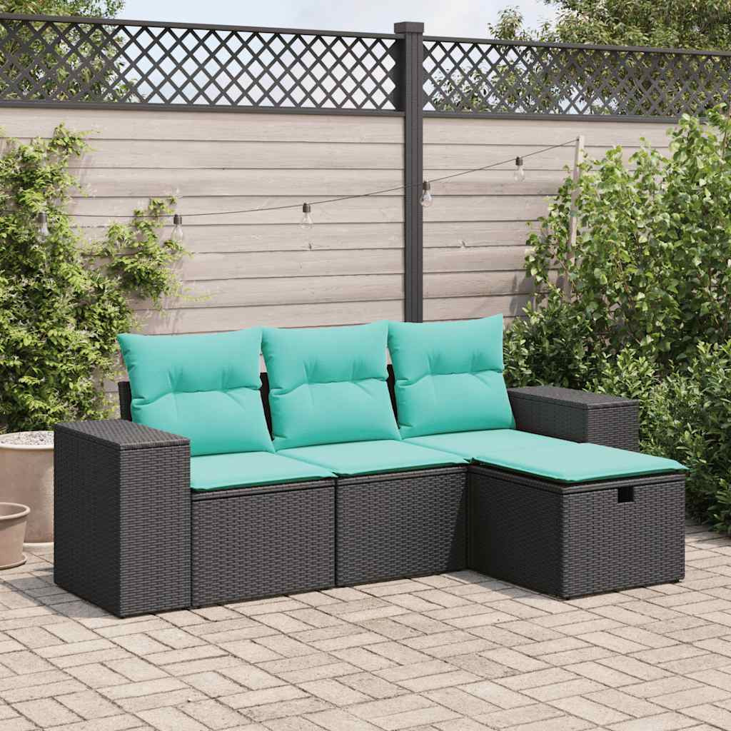 Vidaxl 4 Piece Garden Sofa Set With Cushions Black Poly Rattan