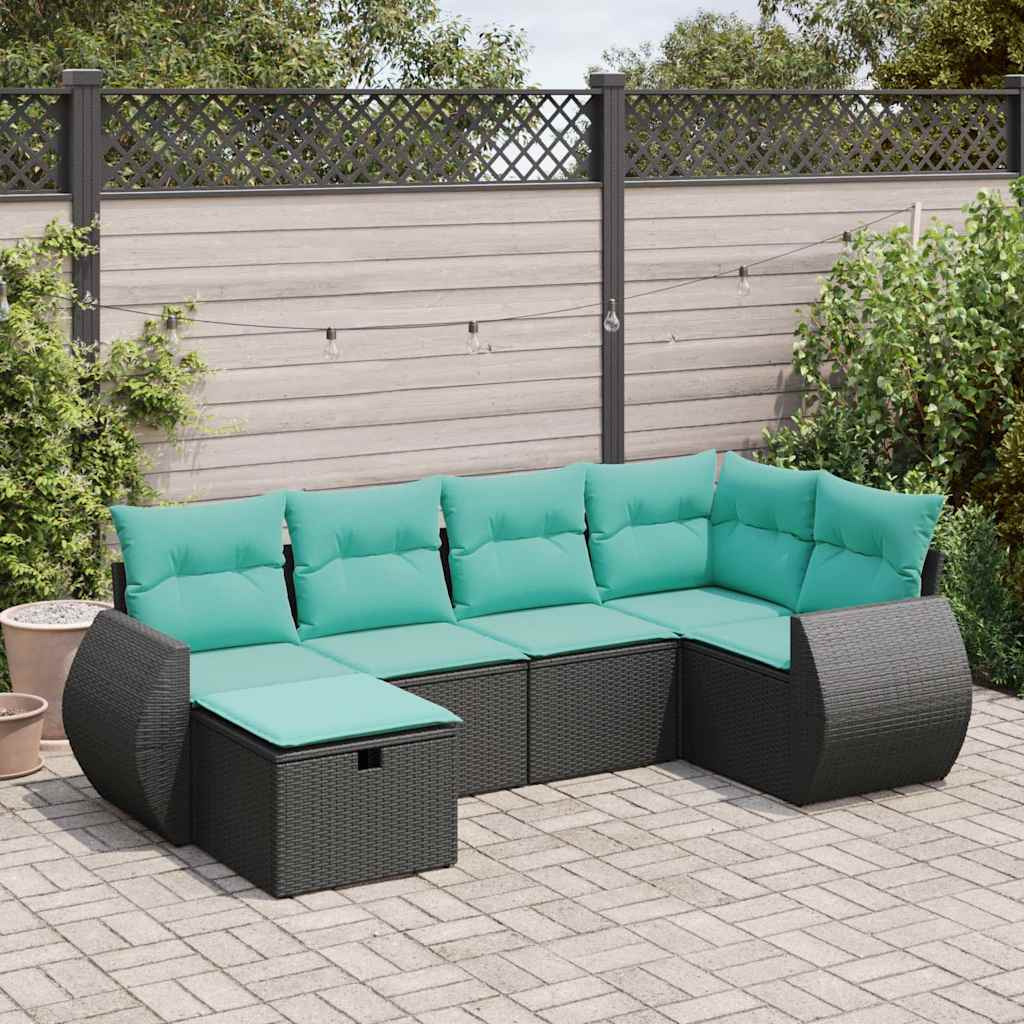 Vidaxl 6 Piece Garden Sofa Set With Cushions Black Poly Rattan