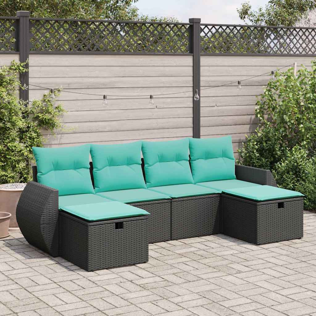 Vidaxl 6 Piece Garden Sofa Set With Cushions Black Poly Rattan