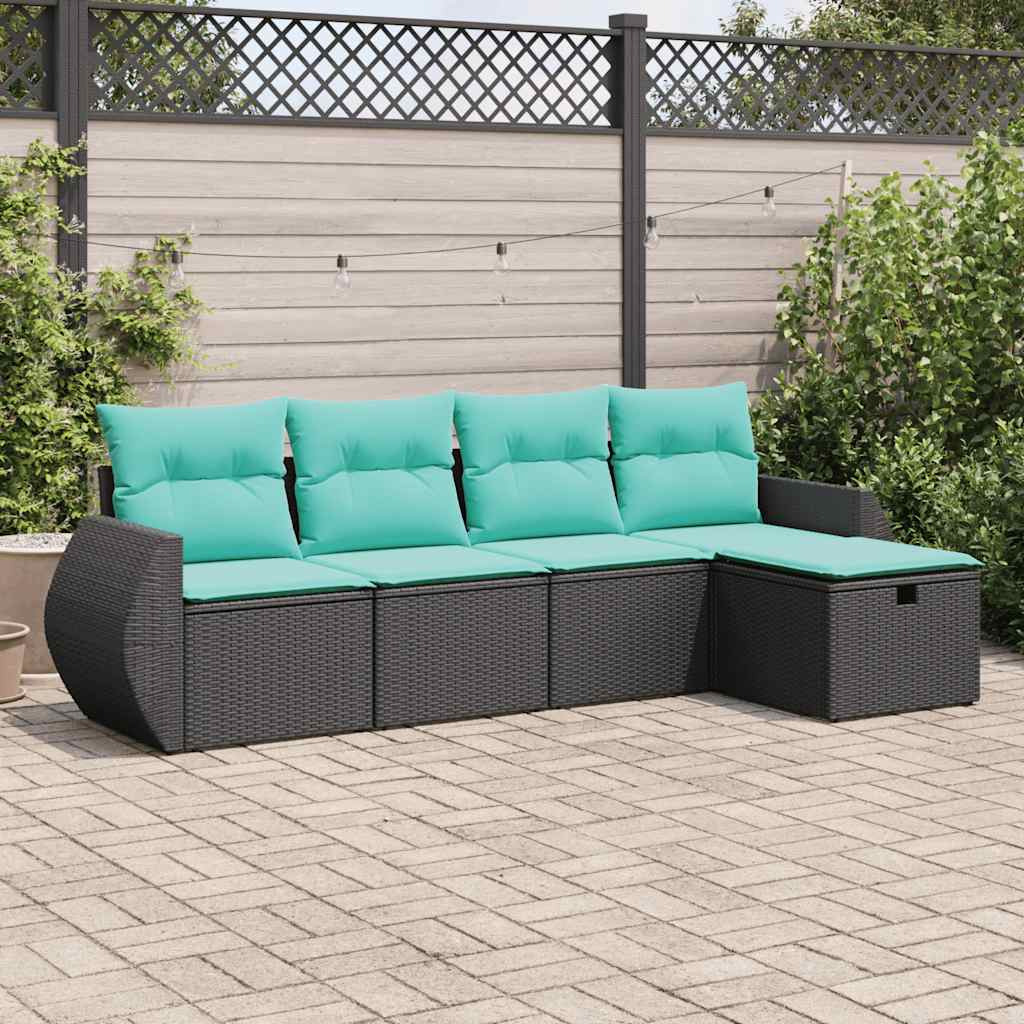 Vidaxl 5 Piece Garden Sofa Set With Cushions Black Poly Rattan