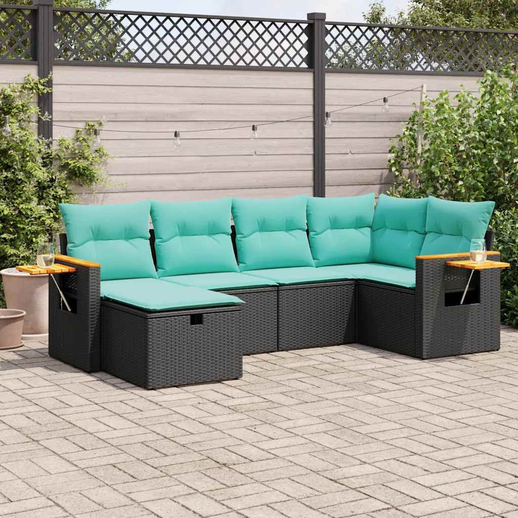 Vidaxl 6 Piece Garden Sofa Set With Cushions Black Poly Rattan