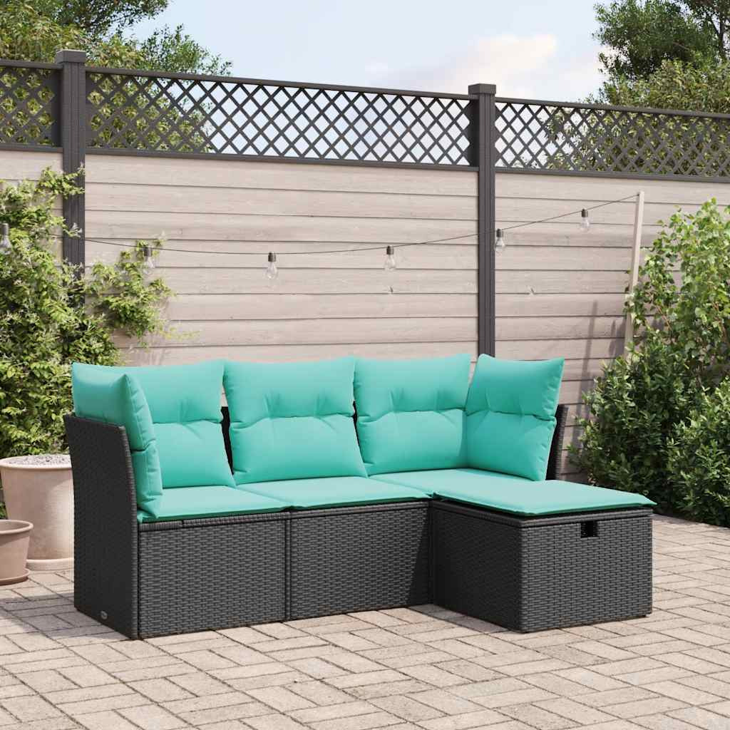 Vidaxl 4 Piece Garden Sofa Set With Cushions Black Poly Rattan