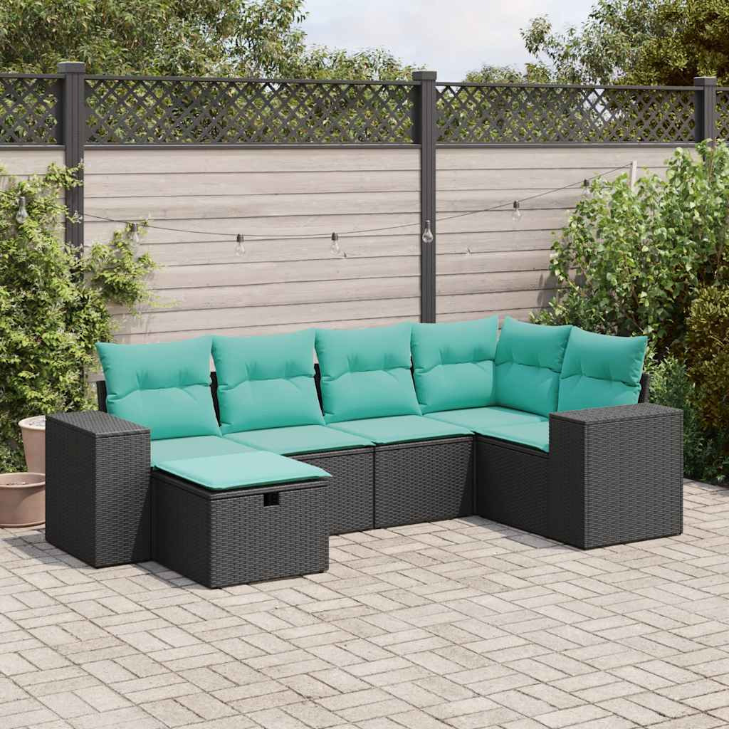 Vidaxl 6 Piece Garden Sofa Set With Cushions Black Poly Rattan