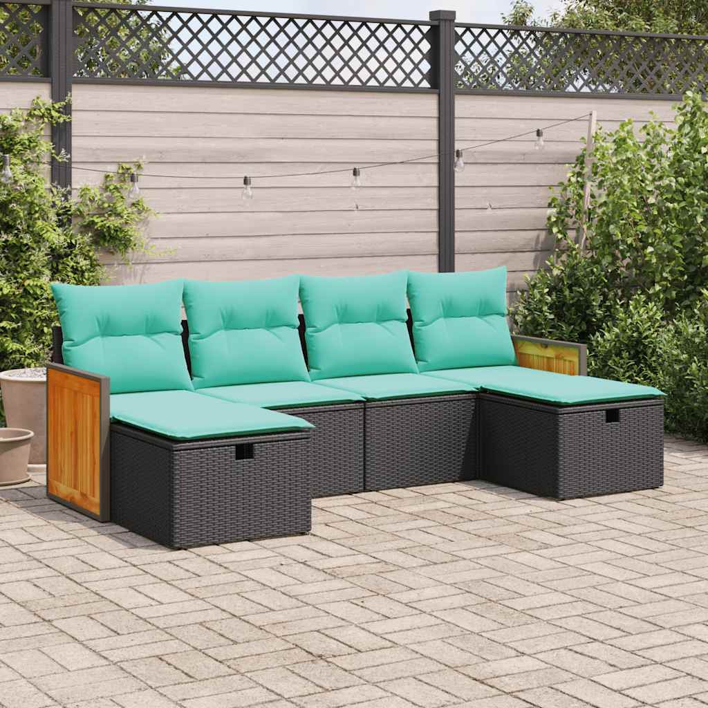 Vidaxl 6 Piece Garden Sofa Set With Cushions Black Poly Rattan