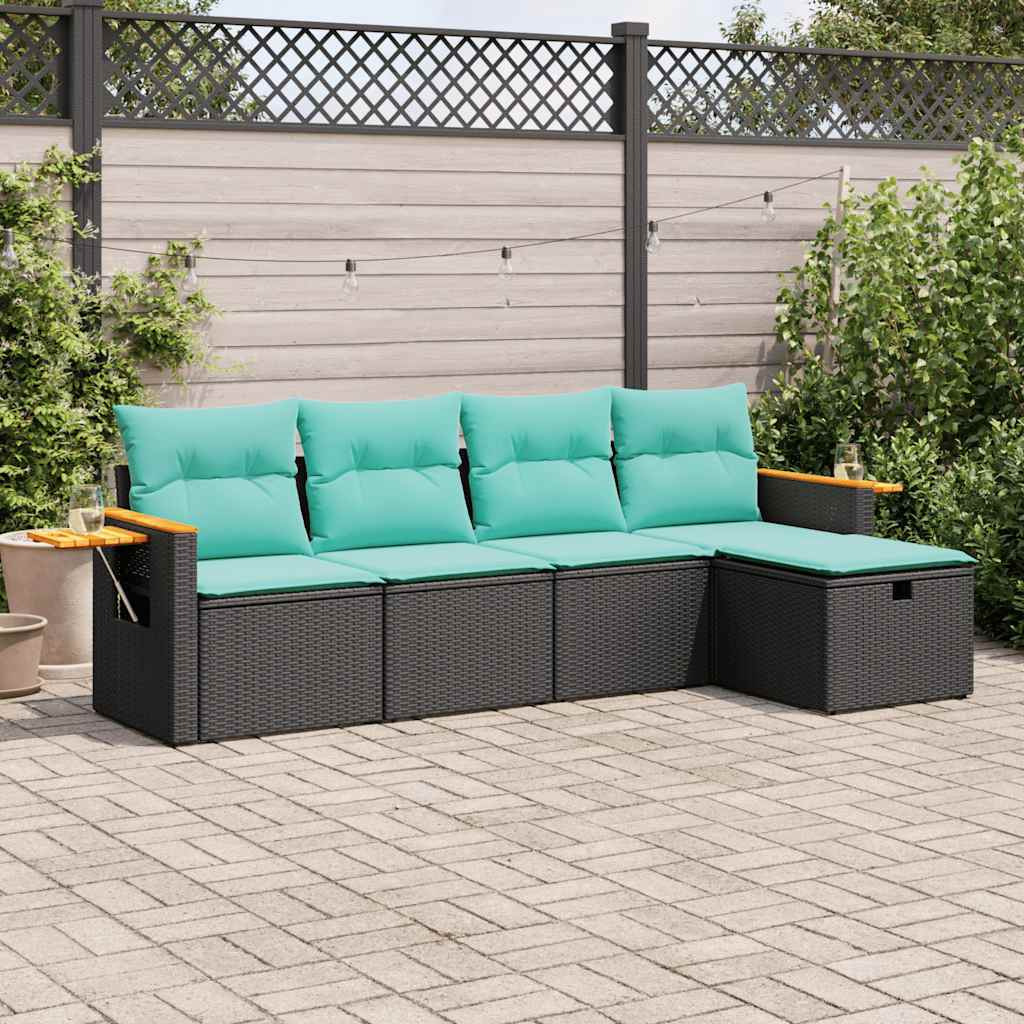 Vidaxl 5 Piece Garden Sofa Set With Cushions Black Poly Rattan