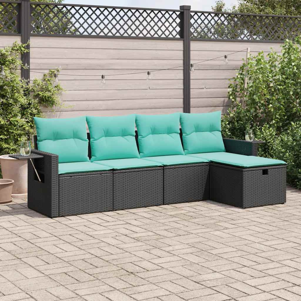 Vidaxl 5 Piece Garden Sofa Set With Cushions Black Poly Rattan
