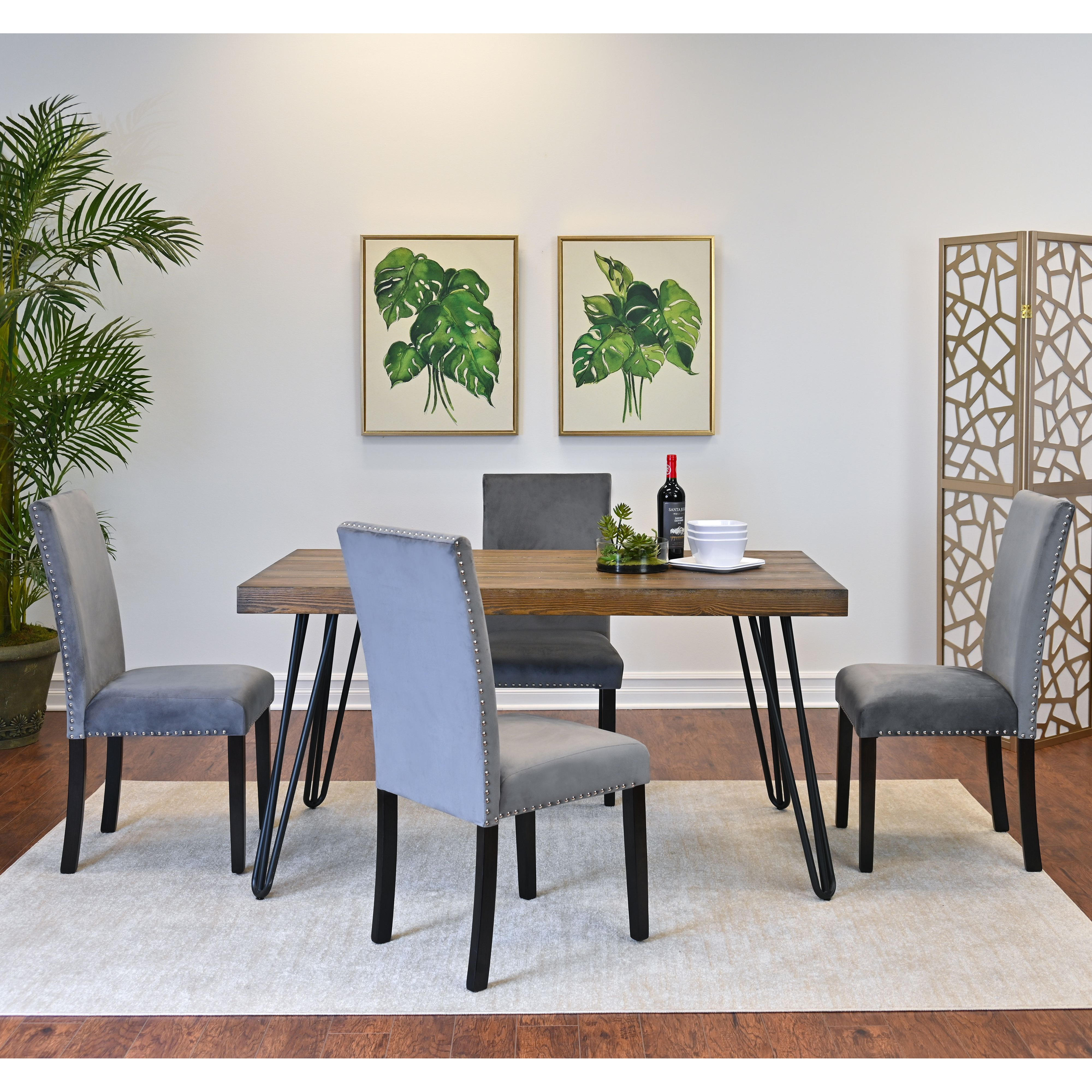 Ashzo 6-Piece Dining Set  Hairpin Dining Table With 4 Chairs And Bench  3 Color Options