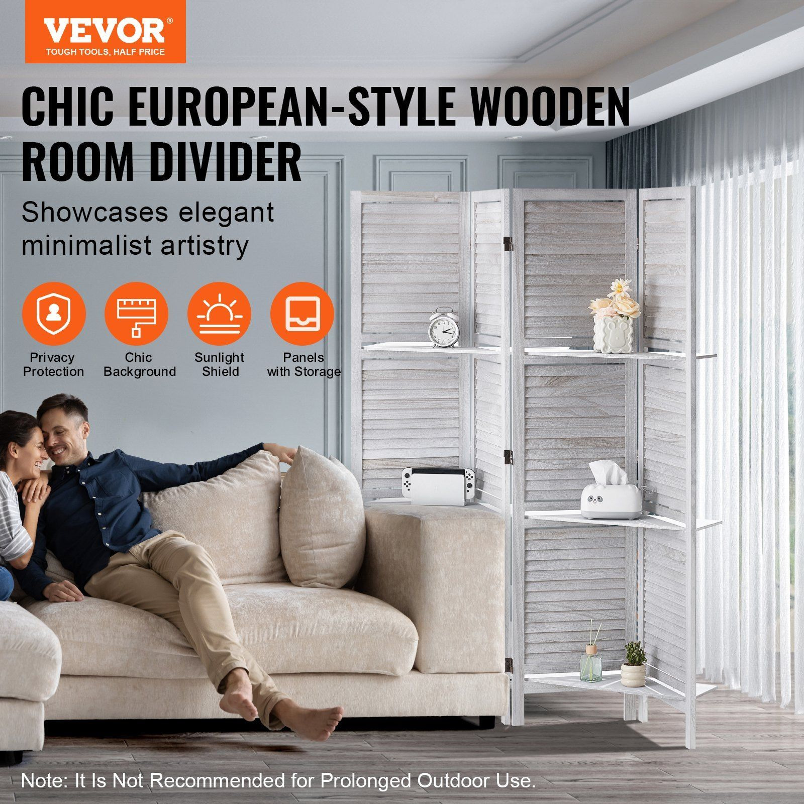 Vevor Wood Room Divider  4 Panel Wood Folding Privacy Screen  66.9 Inches Tall Indoor Louvered Partition Divider  Portable Decoration Screen  For Room Separation  Home  Office  Restaurant & Bedroom