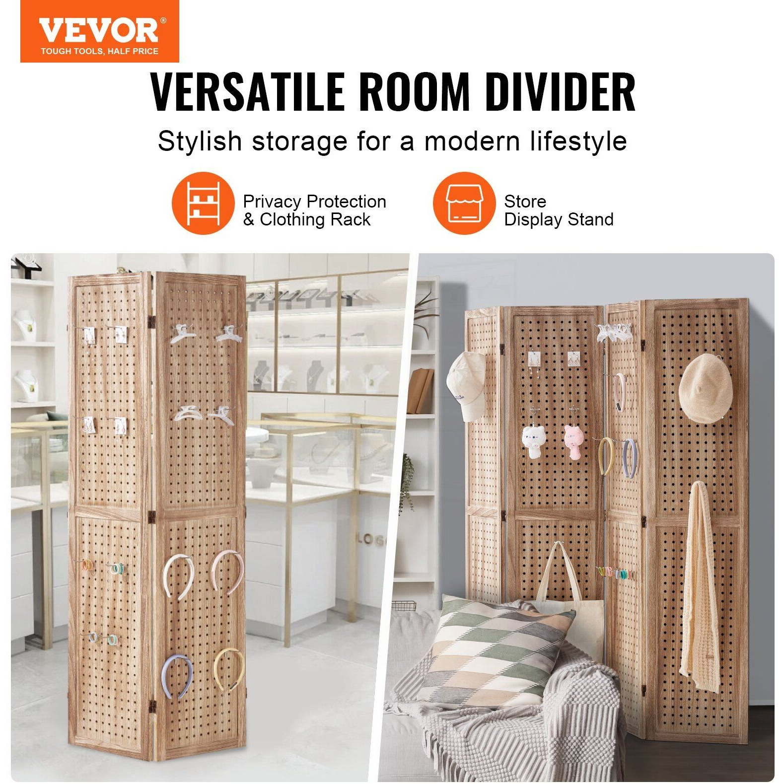 Vevor Wood Room Divider  4 Panel Wood Folding Privacy Screen  66.9 Inches Tall Indoor Carved Partition Divider  Portable Decoration Screen  For Room Separation  Home  Office  Restaurant & Bedroom