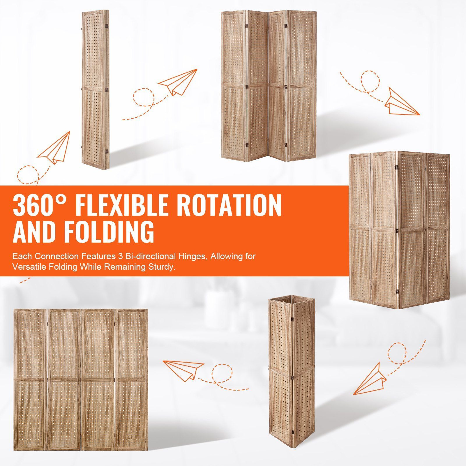 Vevor Wood Room Divider  4 Panel Wood Folding Privacy Screen  66.9 Inches Tall Indoor Carved Partition Divider  Portable Decoration Screen  For Room Separation  Home  Office  Restaurant & Bedroom