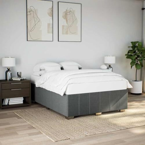 Vidaxl Bed Frame Without Mattress Dark Gray Queen Fabric