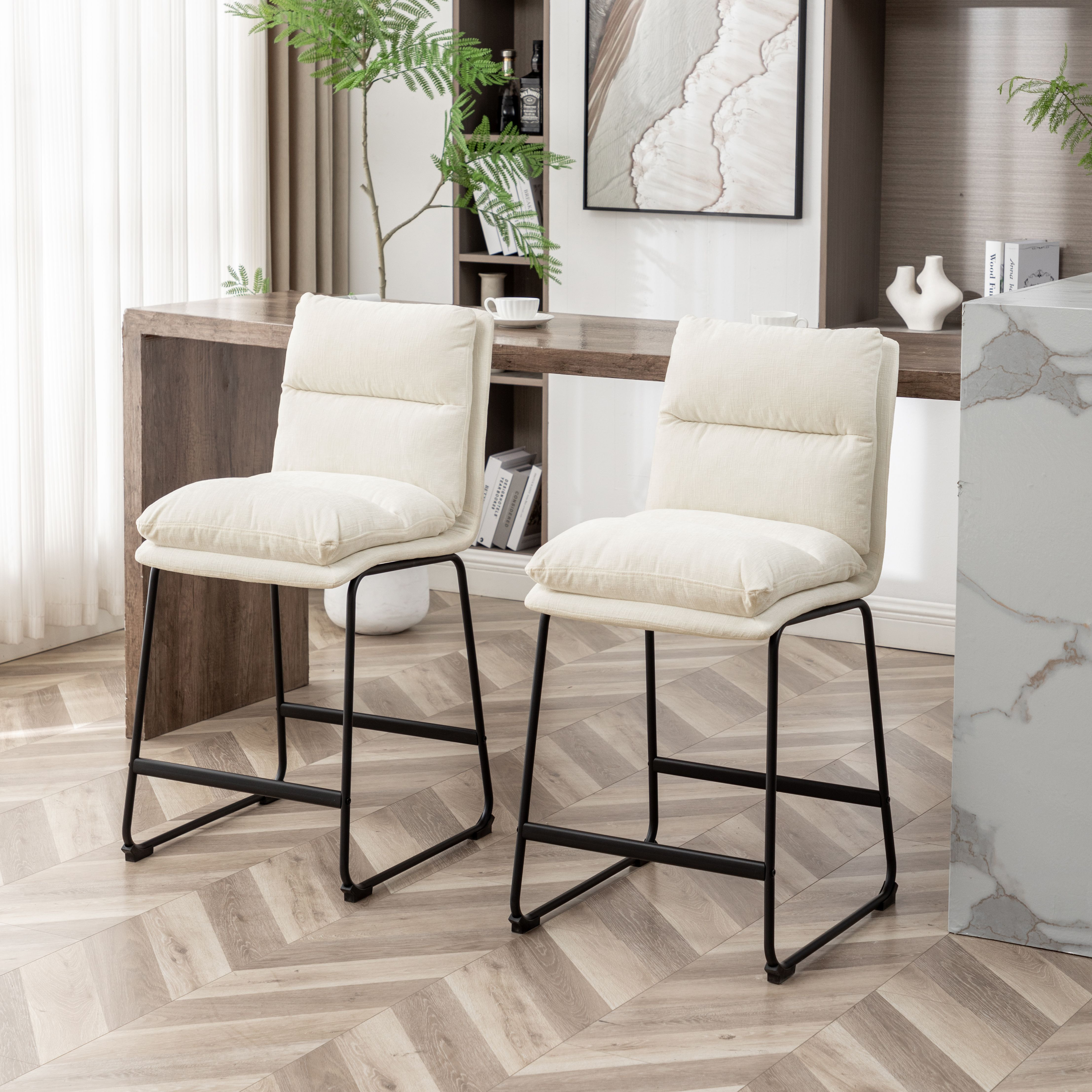 Milos Upholstered 26-Inch Counter Height Stools  Set Of 2 Vanilla White