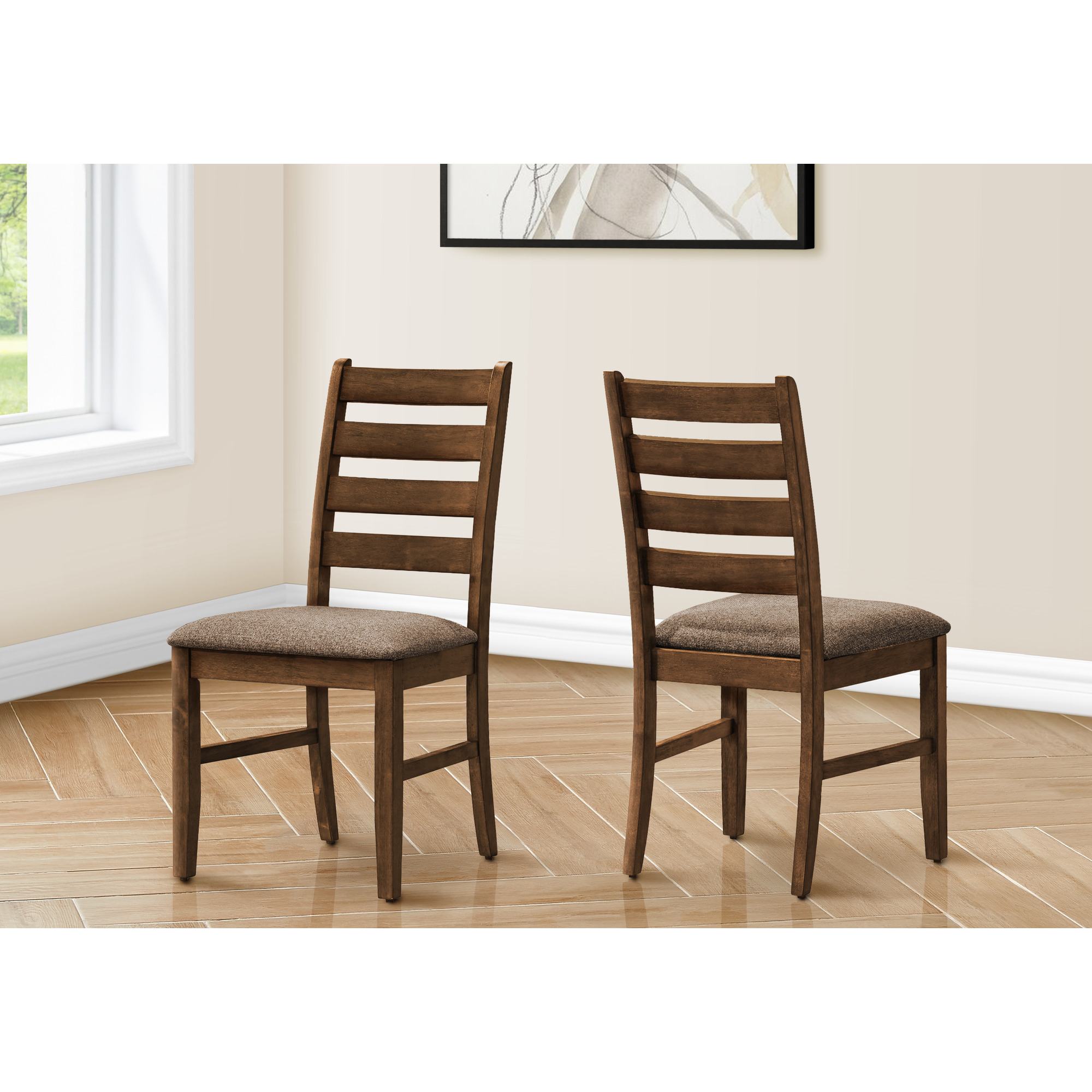 Dining Chair  38"" Height  Dining Room  Kitchen  Set Of 2  Side  Upholstered  Brown Fabric  Antique Cherry  Transitional