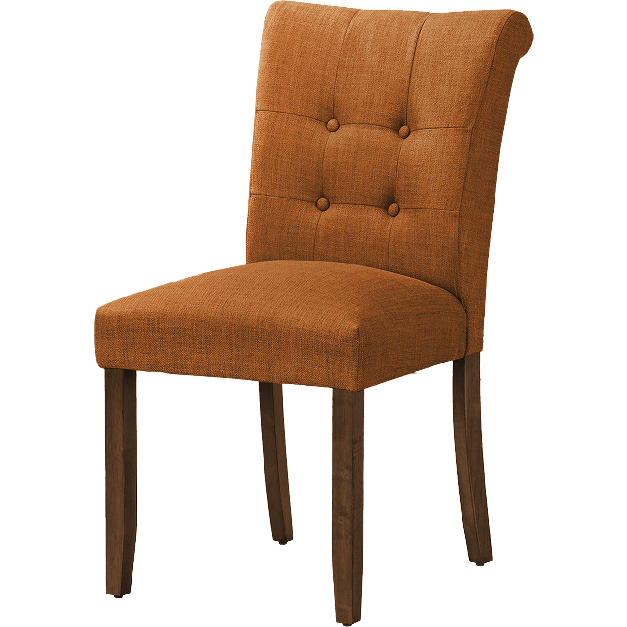 Dining Chair  38"" Height  Set Of 2  Upholstered  Dining Room  Side  Kitchen  Orange Fabric  Walnut Wood Legs  Modern