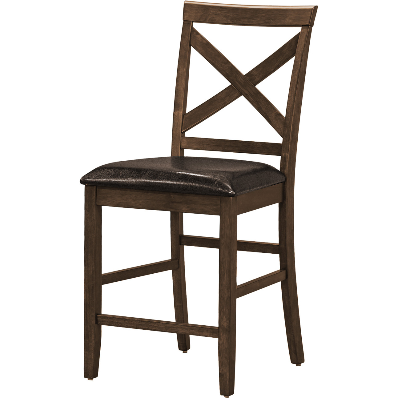 Dining Chair  44"" Height  Set Of 2  Side  Upholstered  Counter Height  Dining Room  Kitchen  Dark Walnut  Brown Leather Look  Transitional