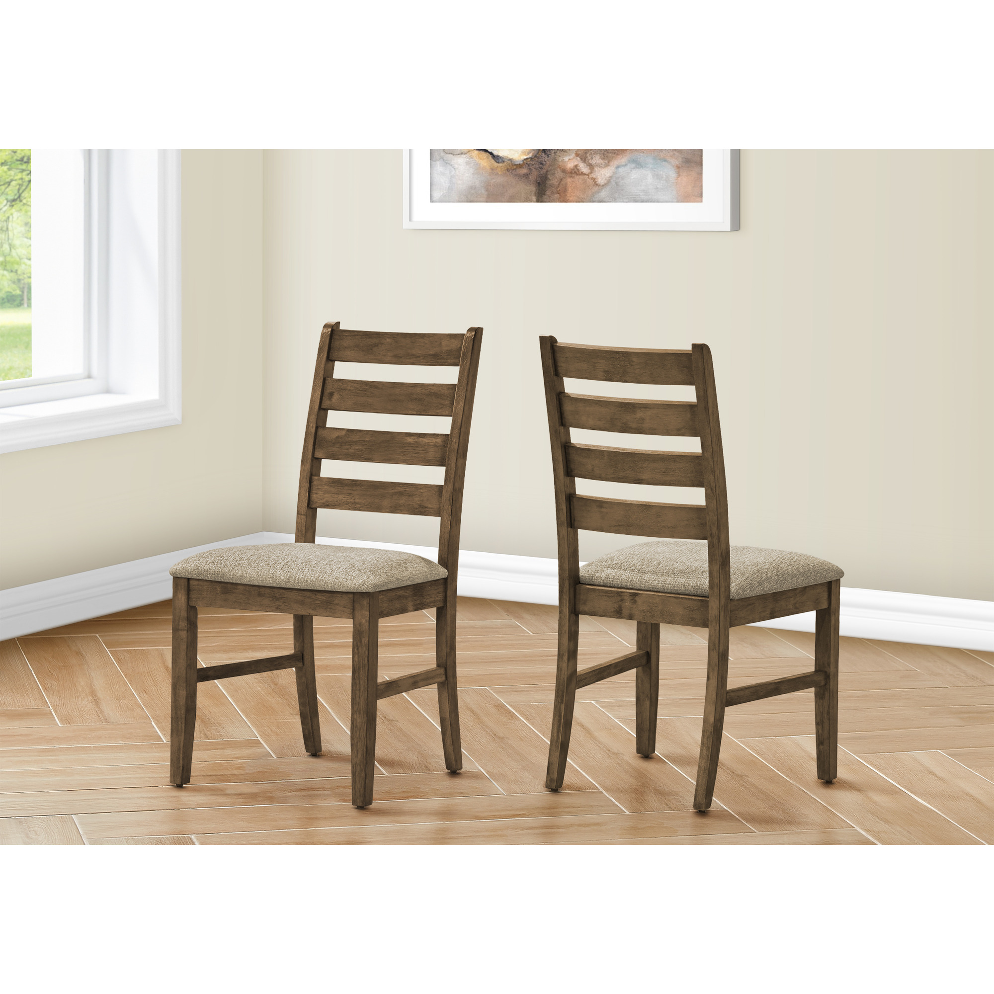 Dining Chair  38"" Height  Dining Room  Kitchen  Set Of 2  Side  Upholstered  Antique Brown  Brown Fabric  Transitional