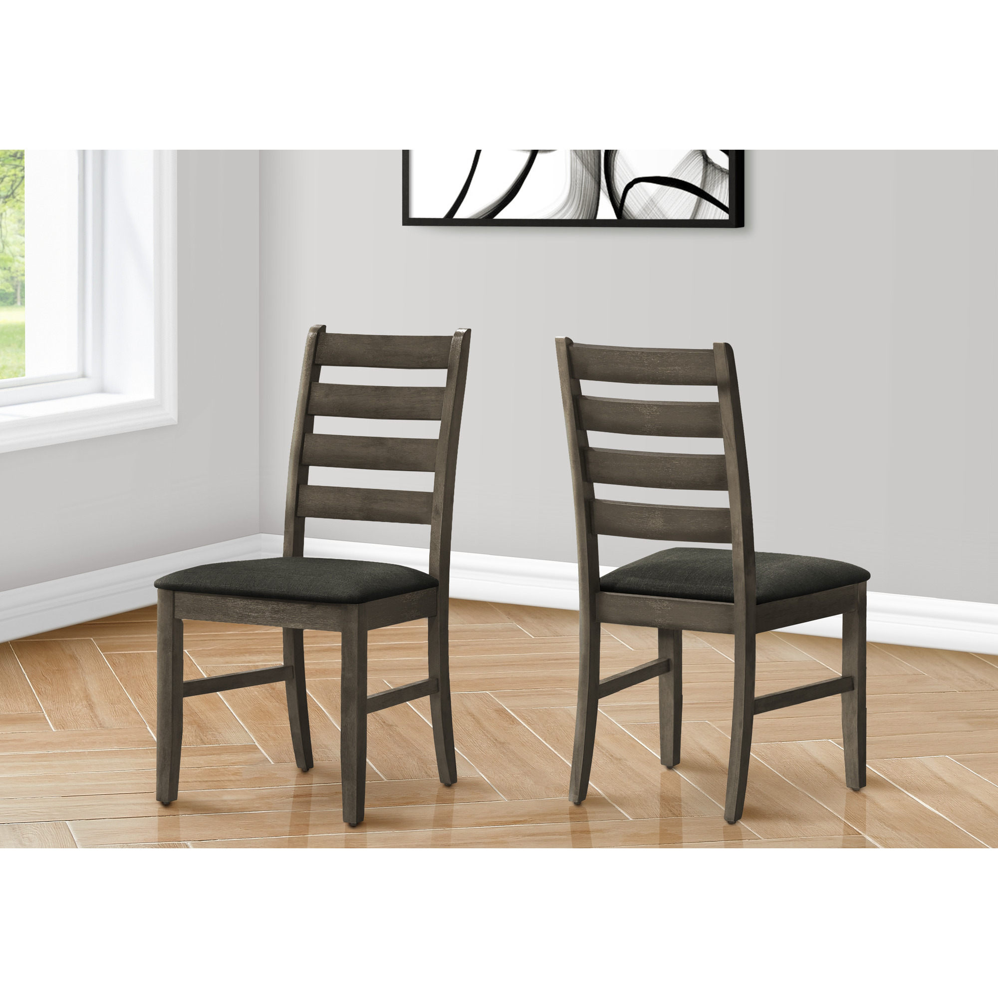 Dining Chair  38"" Height  Dining Room  Kitchen  Set Of 2  Side  Upholstered  Antique Grey  Grey Fabric  Transitional