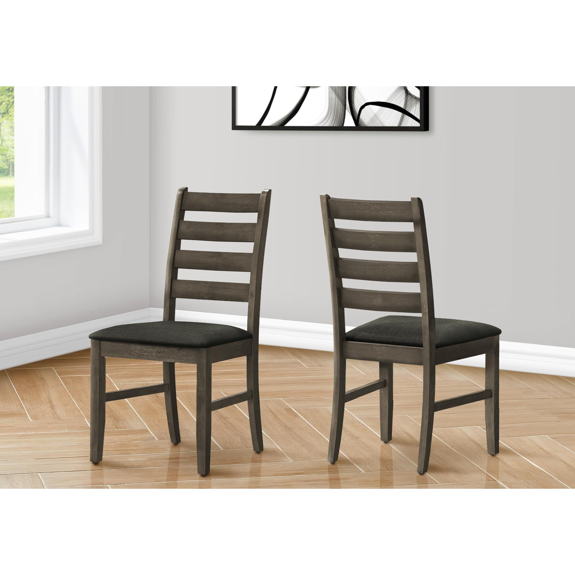 Dining Chair  38"" Height  Dining Room  Kitchen  Set Of 2  Side  Upholstered  Antique Grey  Grey Fabric  Transitional