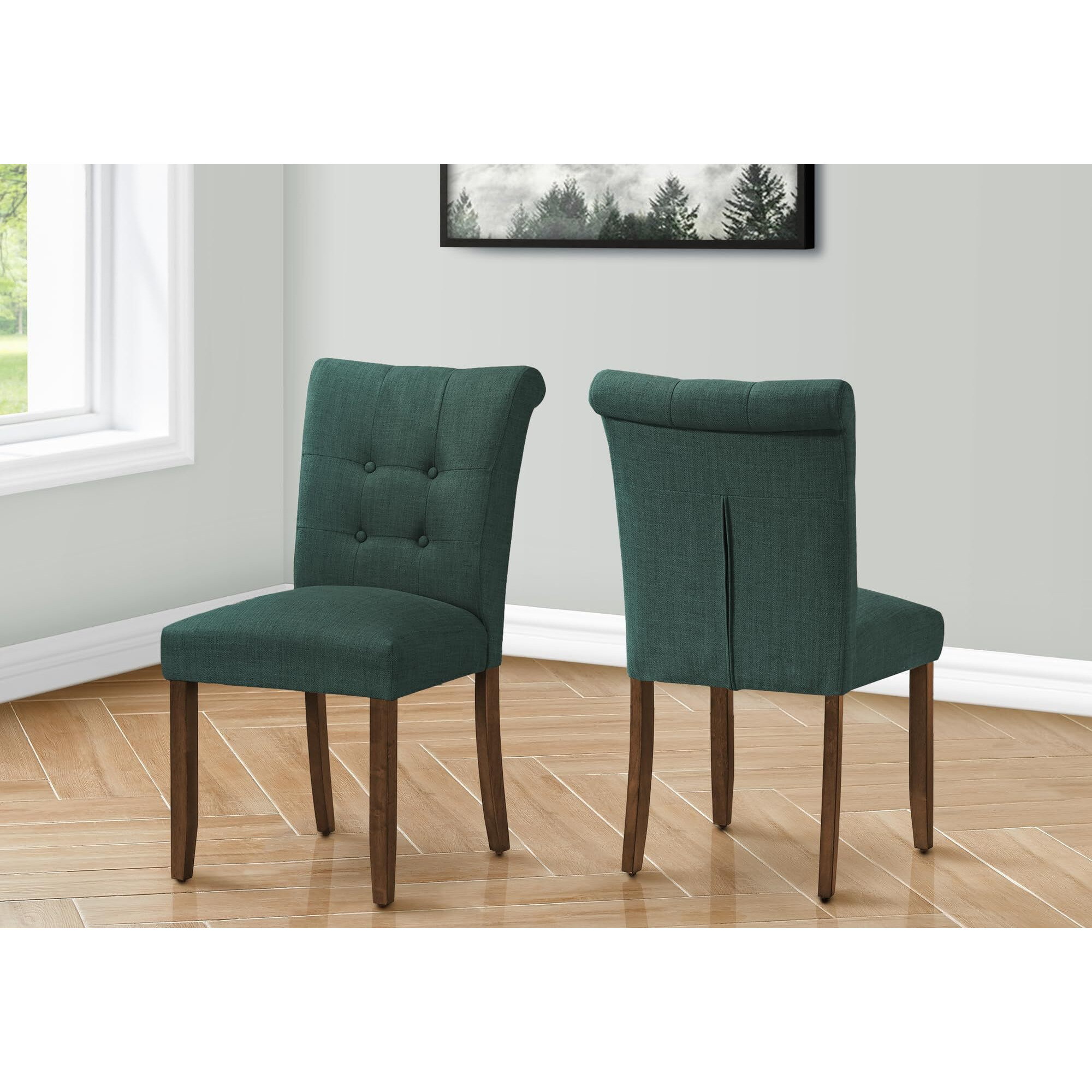 Dining Chair  38"" Height  Set Of 2  Upholstered  Dining Room  Side  Kitchen  Blue Fabric  Walnut Wood Legs  Modern