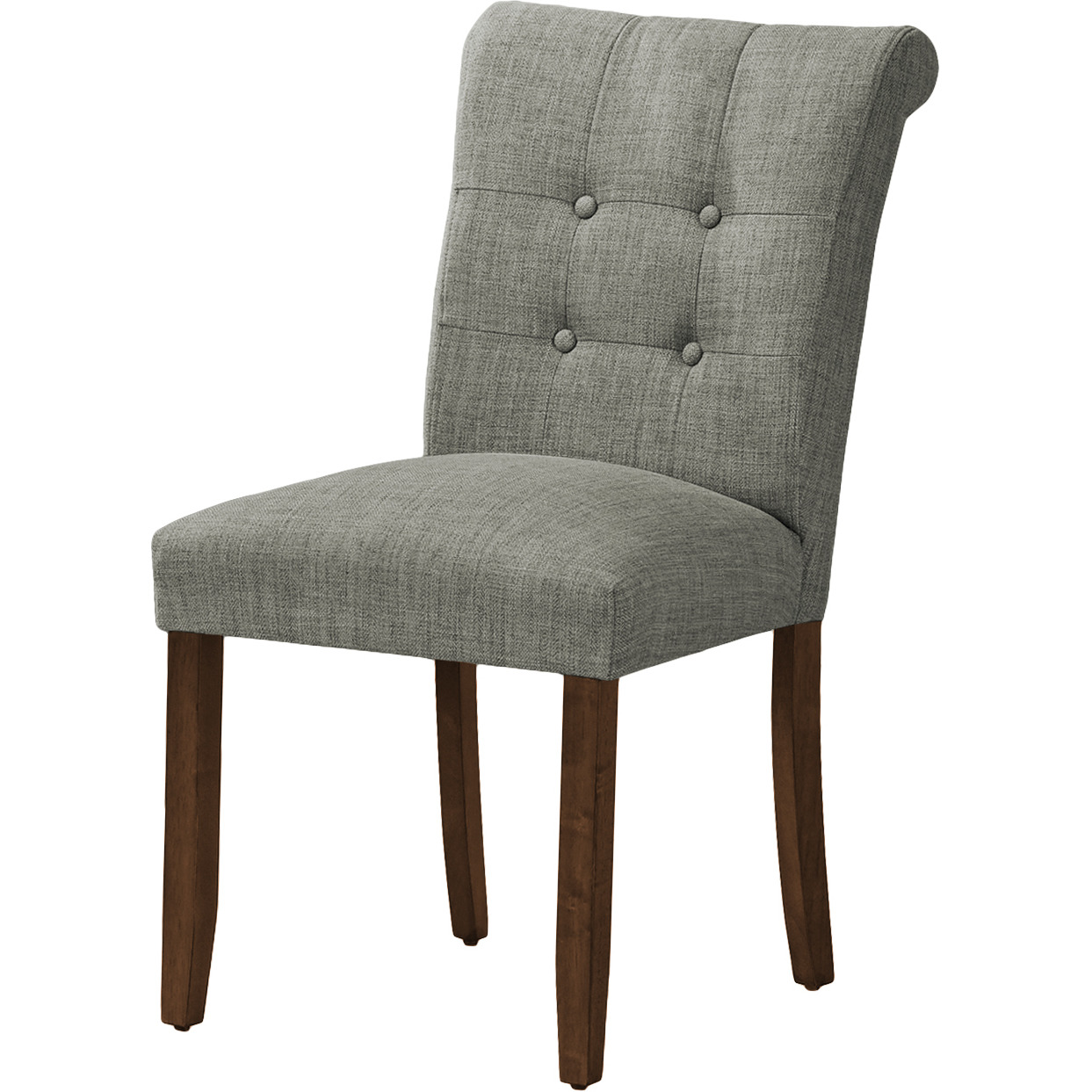 Dining Chair  38"" Height  Set Of 2  Upholstered  Dining Room  Side  Kitchen  Grey Fabric  Walnut Wood Legs  Modern