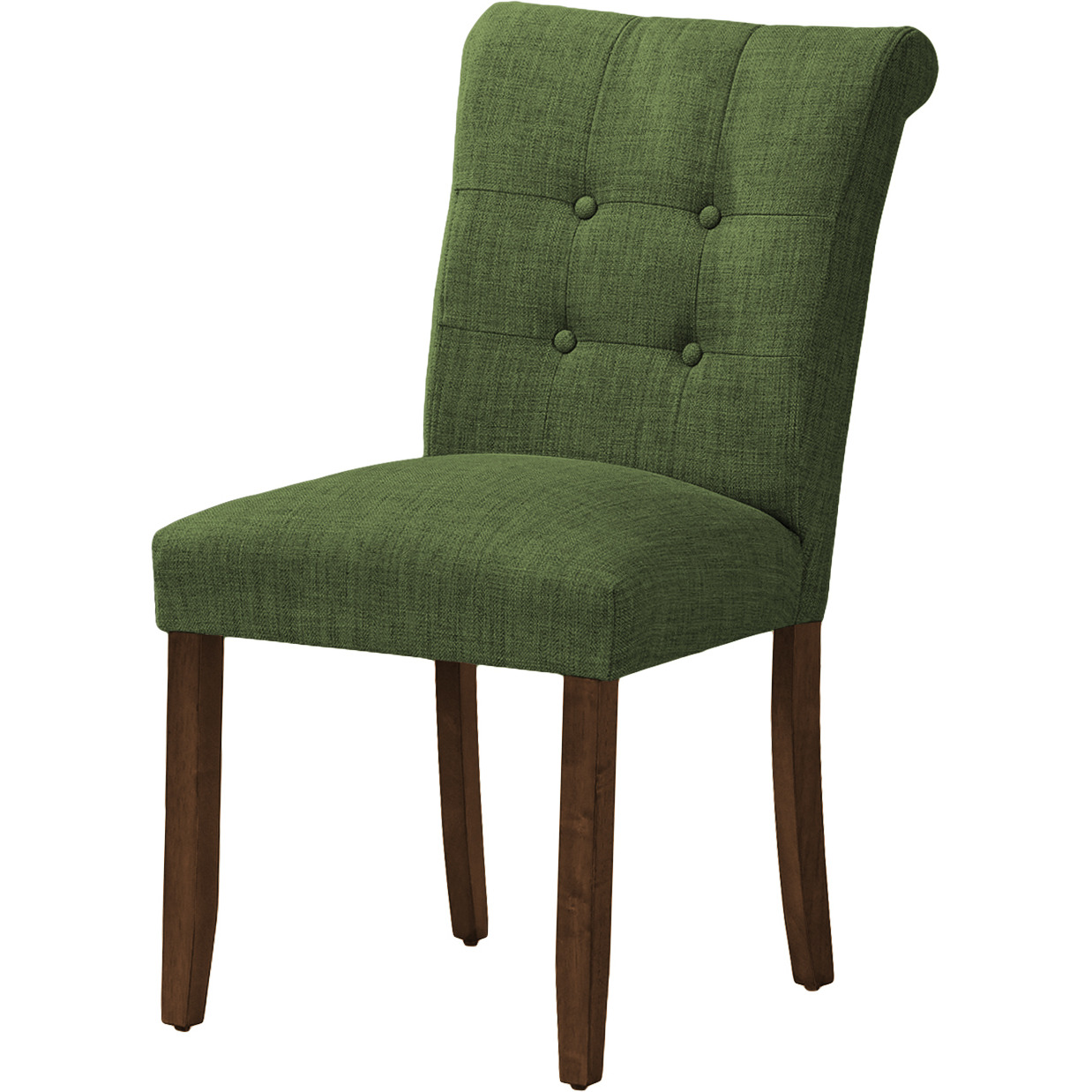 Dining Chair  38"" Height  Set Of 2  Upholstered  Dining Room  Side  Kitchen  Green Fabric  Walnut Wood Legs  Modern