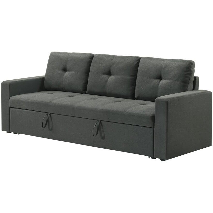 Burleigh 83.5"&quotW Dark Gray Fabric Sleeper Sofa With Tufted Cushions