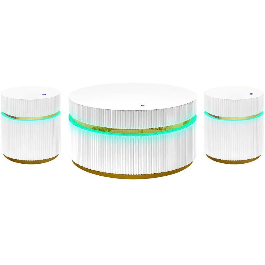 Tavita 3-Piece Round Coffee Table Set With Glass Top And Led Lights