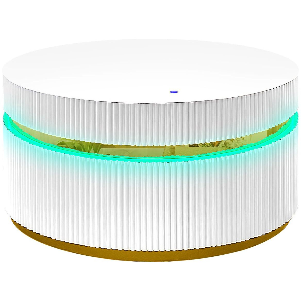 Tavita 39"" Round White Coffee Table With Glass Top And Led Lights