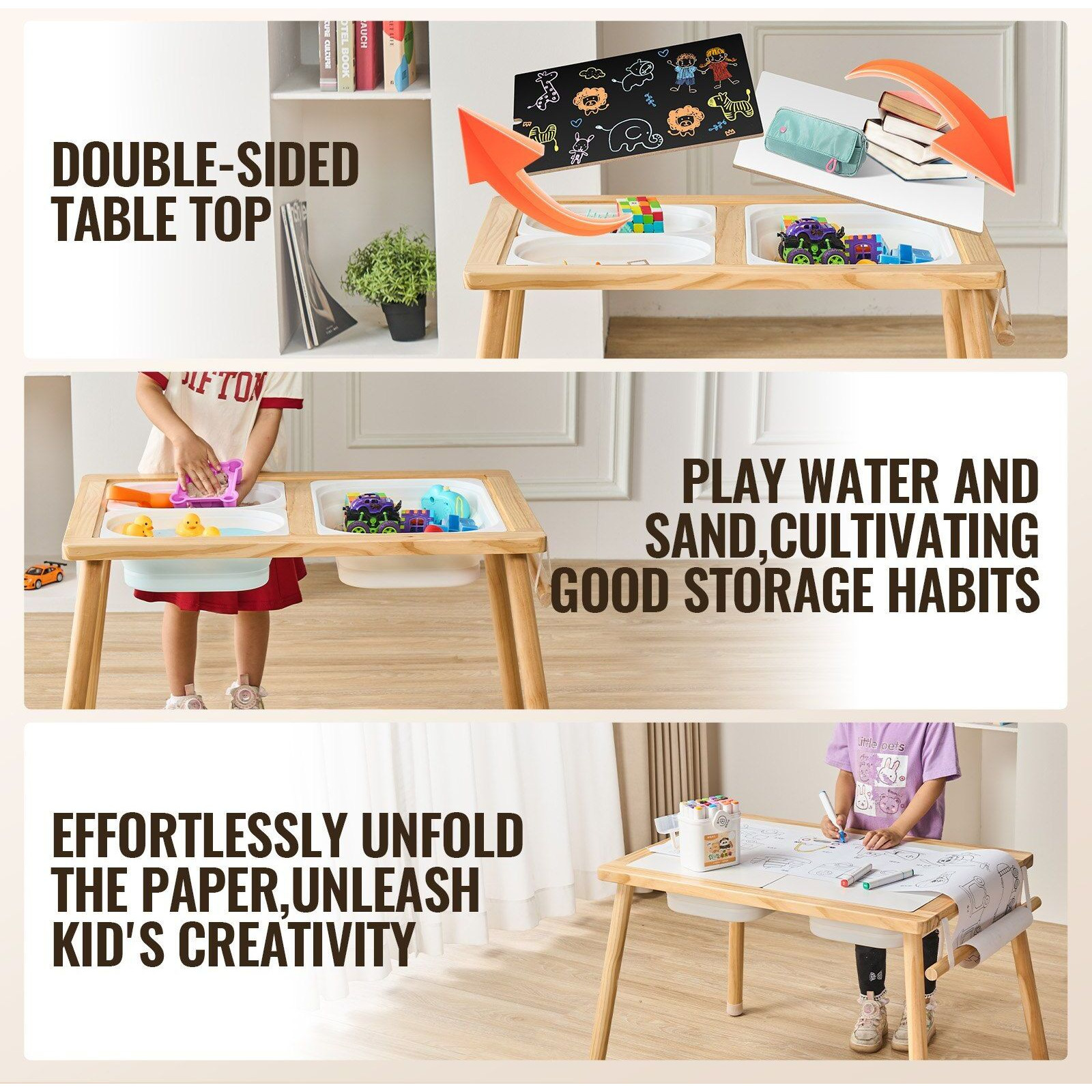 Vevor Kids Sensory Table Sand Water Play Table With 1 Paper Roll 3 Storage Bins