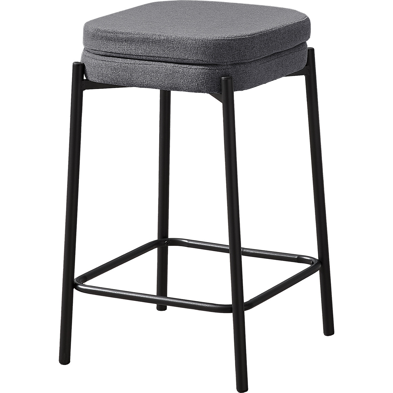 Barstool  Counter Height  Set Of 2  Kitchen  Grey Fabric  Black Metal  Contemporary  Modern