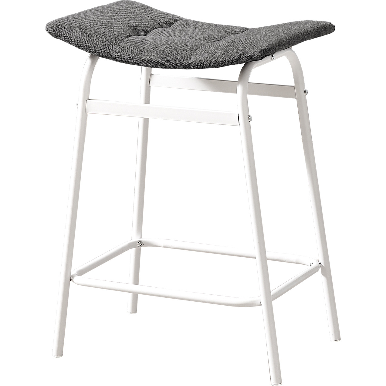 Barstool  Counter Height  Set Of 2  Kitchen  Grey Fabric  White Metal  Contemporary  Modern