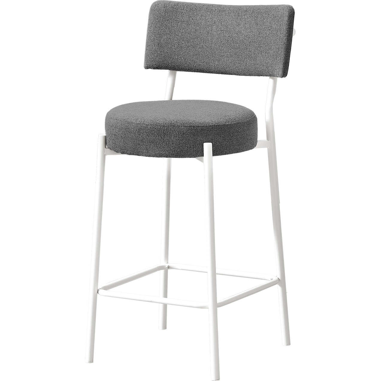 Barstool  Counter Height  Set Of 2  Kitchen  Grey Fabric  White Metal  Contemporary  Modern