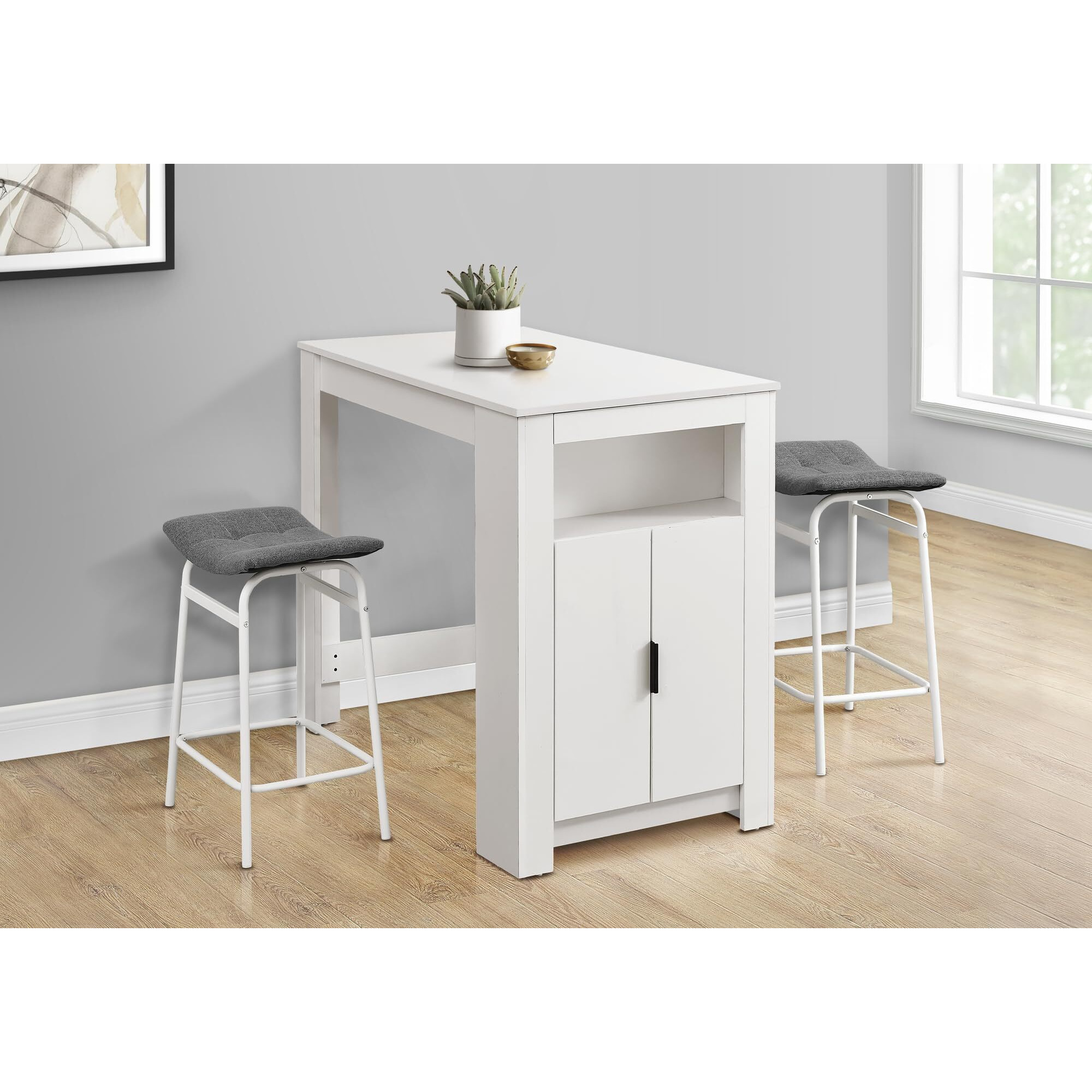 Dining Table  48"" Rectangular  Counter Height  Kitchen  Small  Storage  White Laminate  Contemporary  Modern