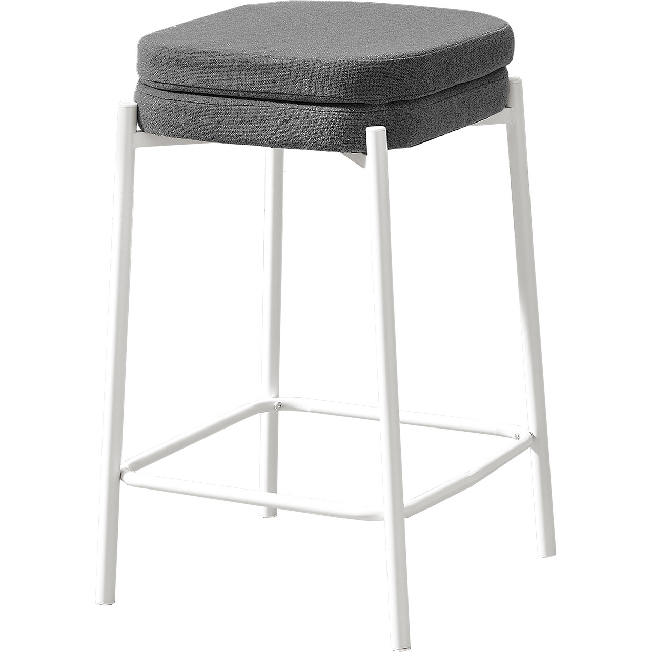 Barstool  Counter Height  Set Of 2  Kitchen  Grey Fabric  White Metal  Contemporary  Modern