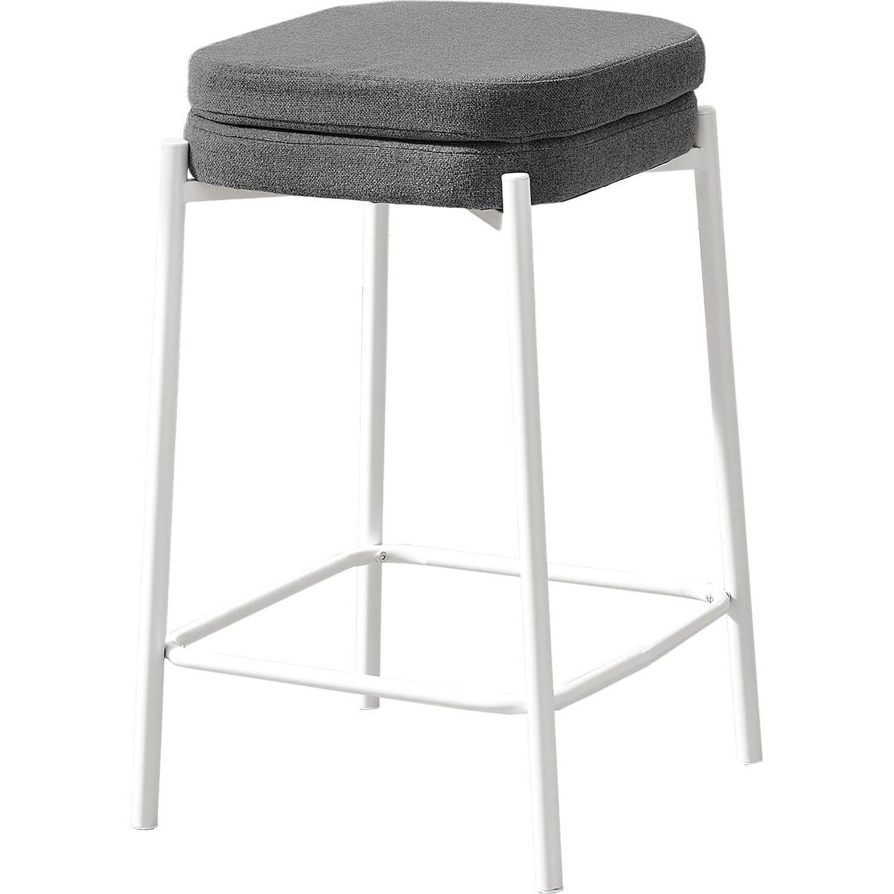 Barstool  Counter Height  Set Of 2  Kitchen  Grey Fabric  White Metal  Contemporary  Modern