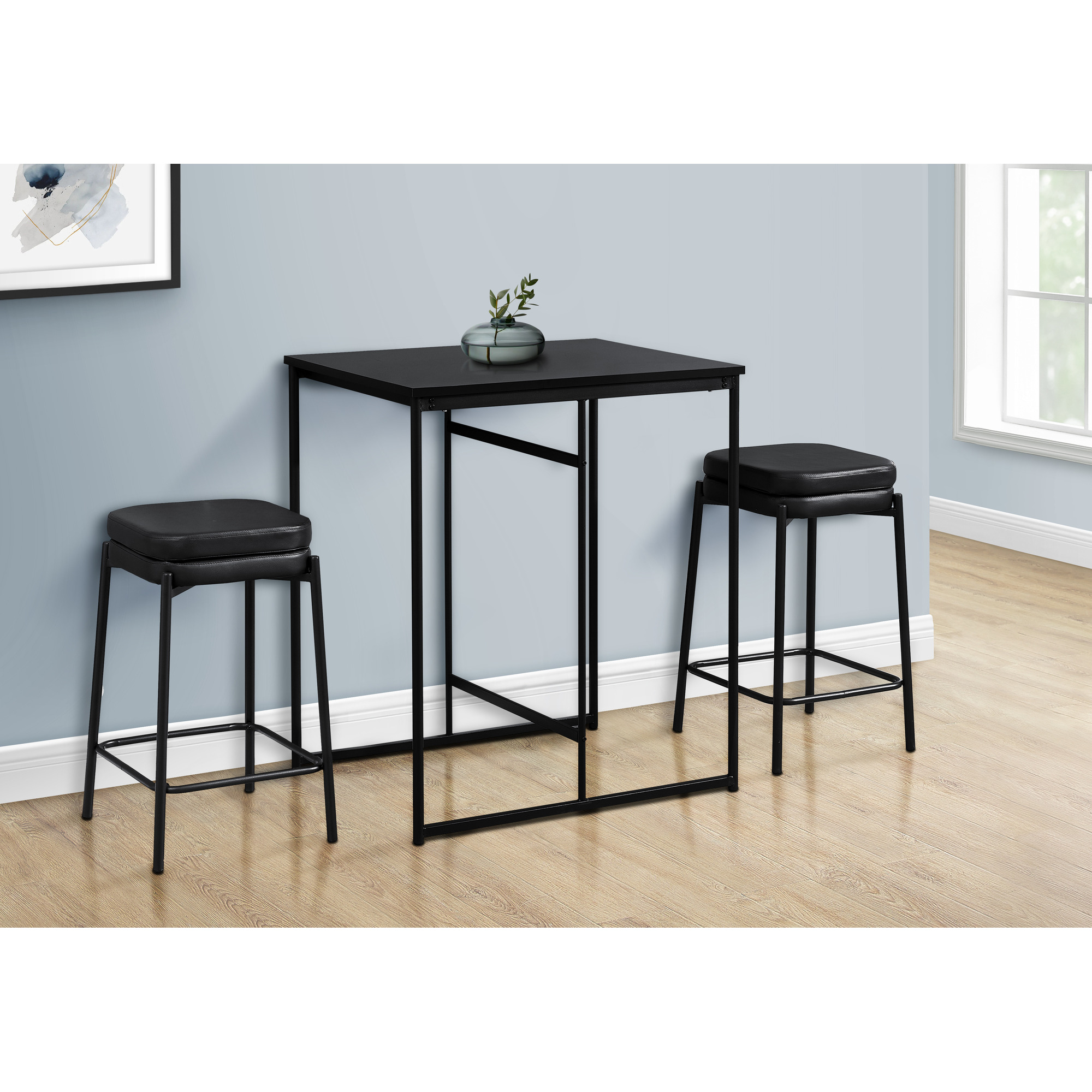 Dining Table  32"" Rectangular  Counter Height  Small  Laminate Top  Kitchen  Black Laminate  Black Metal  Contemporary  Modern