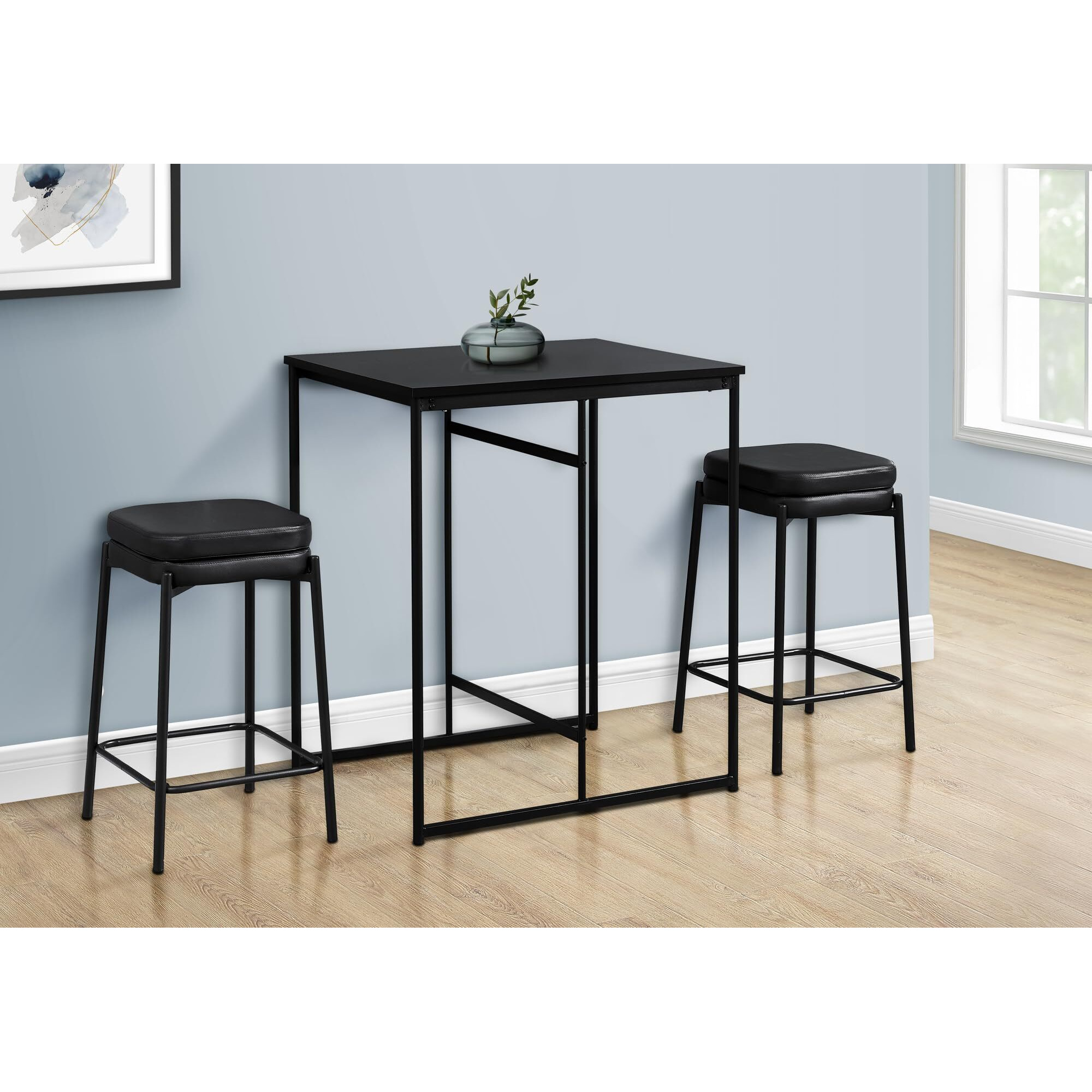 Dining Table  32"" Rectangular  Counter Height  Small  Laminate Top  Kitchen  Black Laminate  Black Metal  Contemporary  Modern