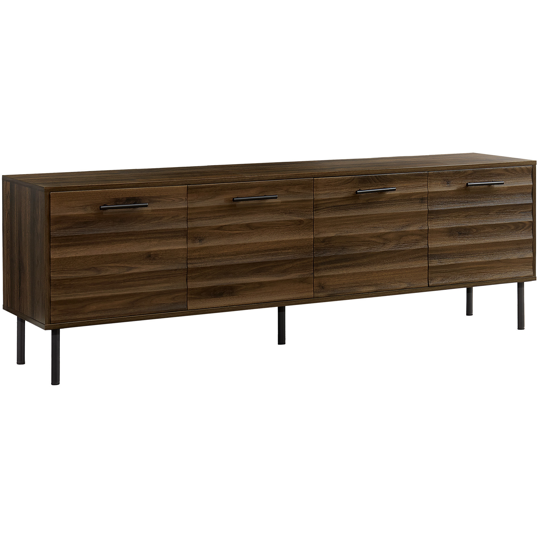Tv Stand  72 Inch  Console  Media Entertainment Center  Storage Cabinet  Brown Laminate  Black Metal  Transitional