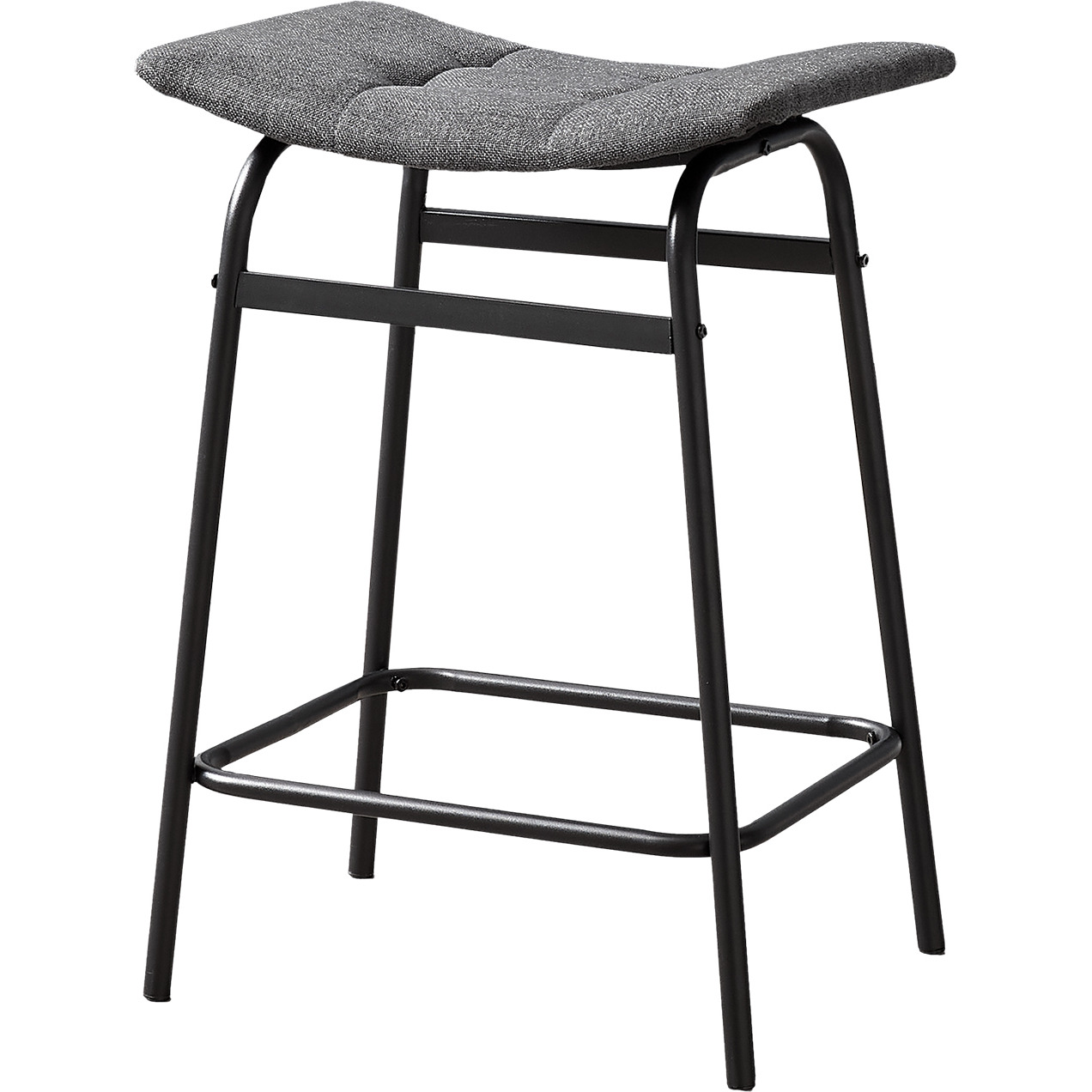 Barstool  Counter Height  Set Of 2  Kitchen  Grey Fabric  Black Metal  Contemporary  Modern