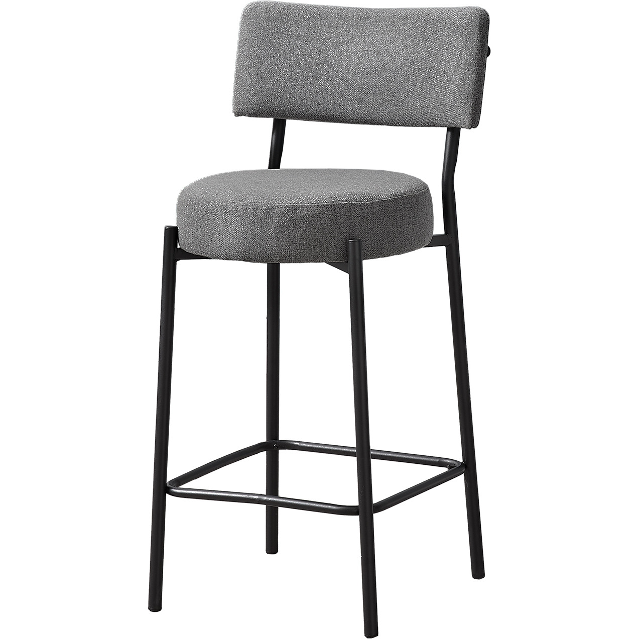 Barstool  Counter Height  Set Of 2  Kitchen  Grey Fabric  Black Metal  Contemporary  Modern
