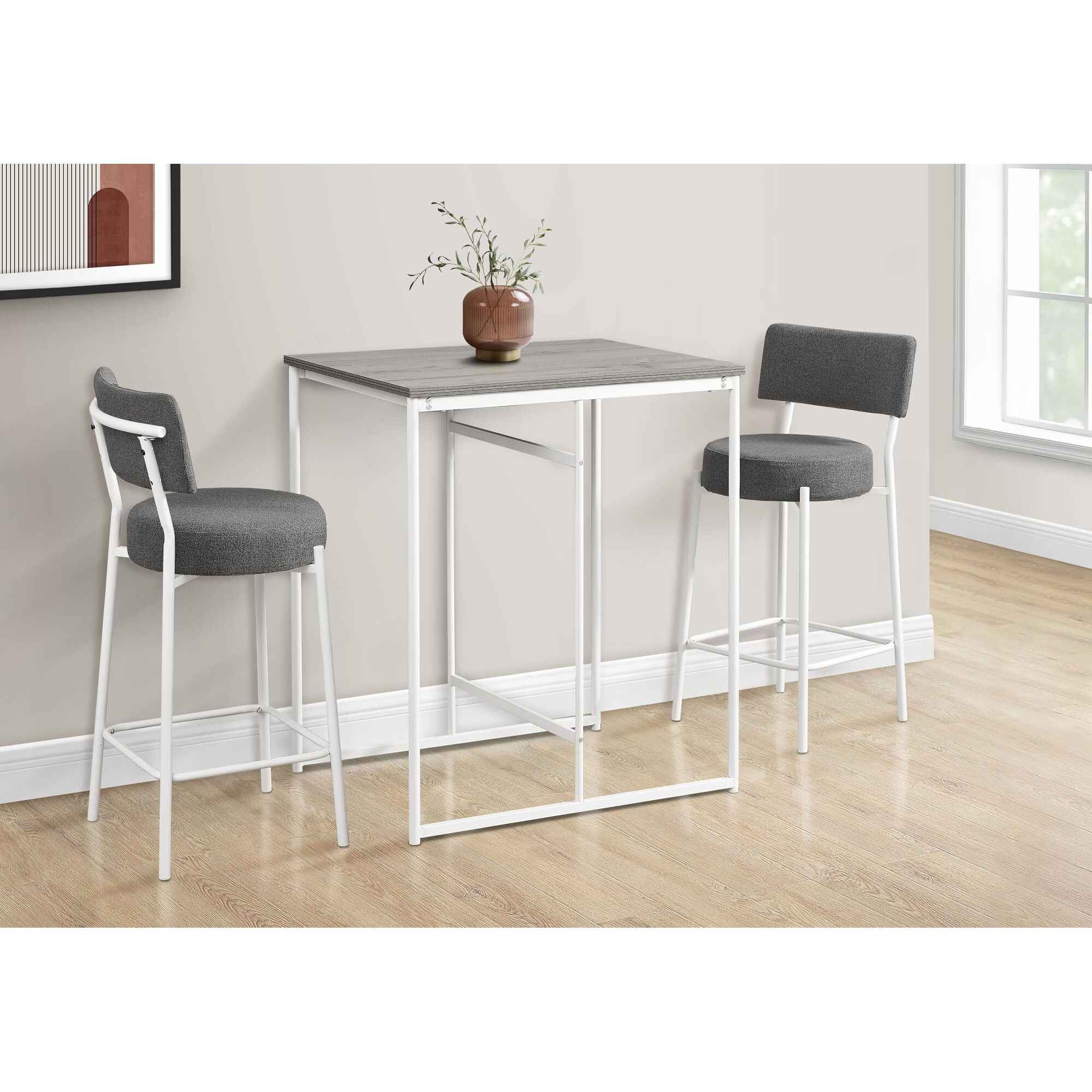 Dining Table  32"" Rectangular  Counter Height  Small  Laminate Top  Kitchen  Grey Laminate  White Metal  Contemporary  Modern