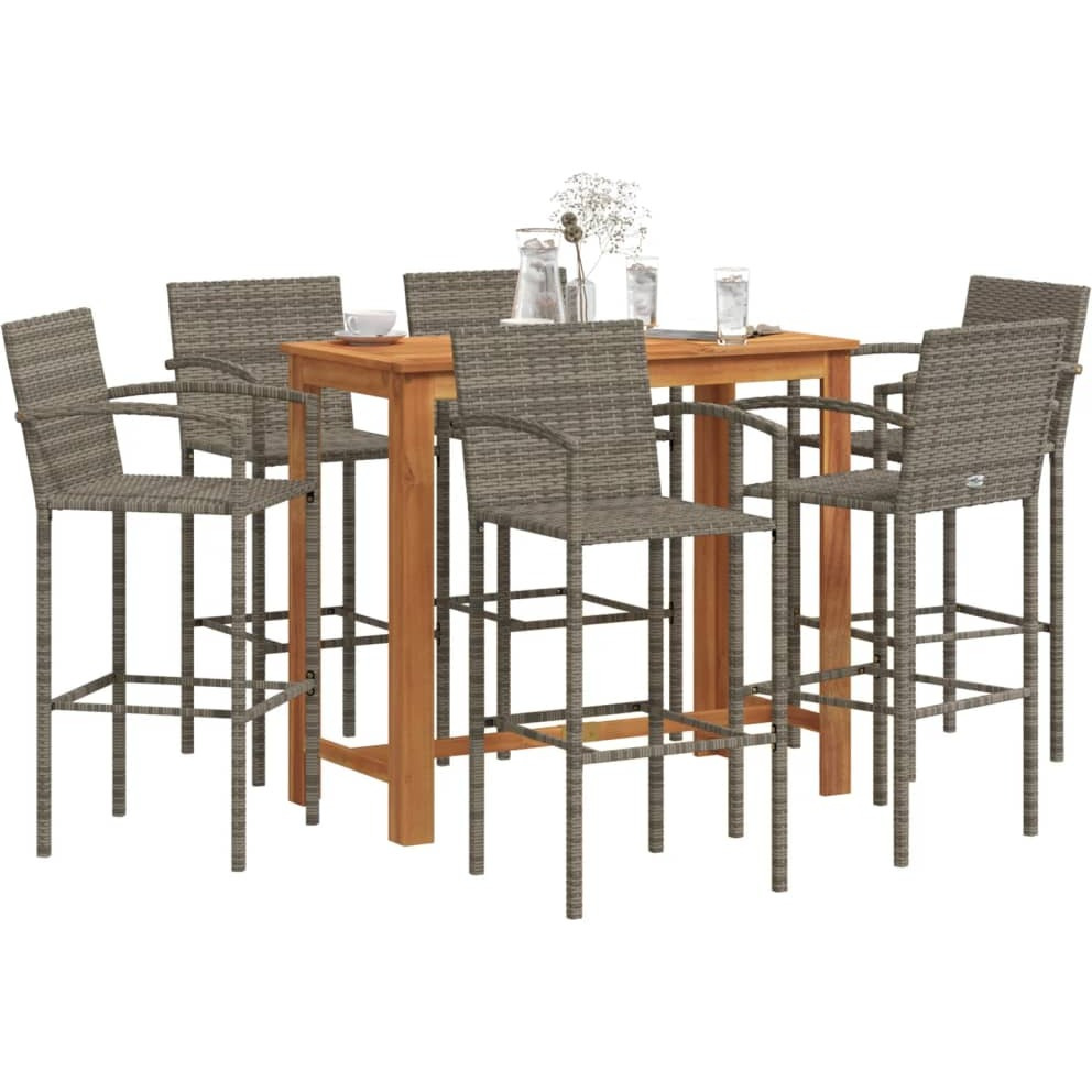 Vidaxl 7 Piece Patio Bar Set Gray Solid Wood Acacia And Poly Rattan